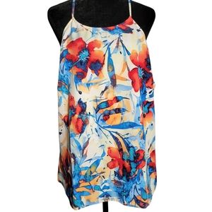 Venus Lace Tank Top Women's Size 16 Colorful Side Zip Faux Buttons Floral
